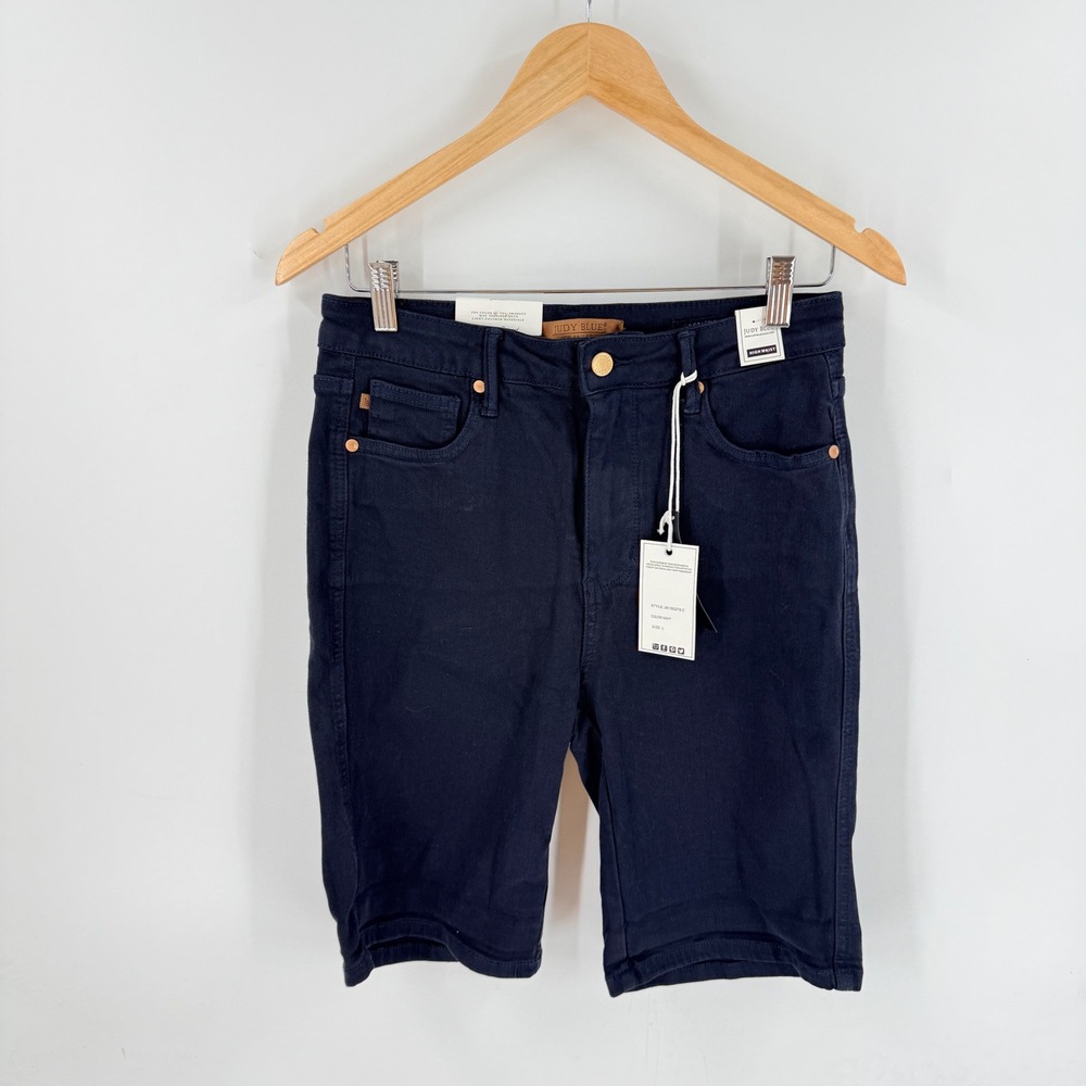 Judy Blue High Waist Bermuda Shorts Navy Large Denim Stretch Casual